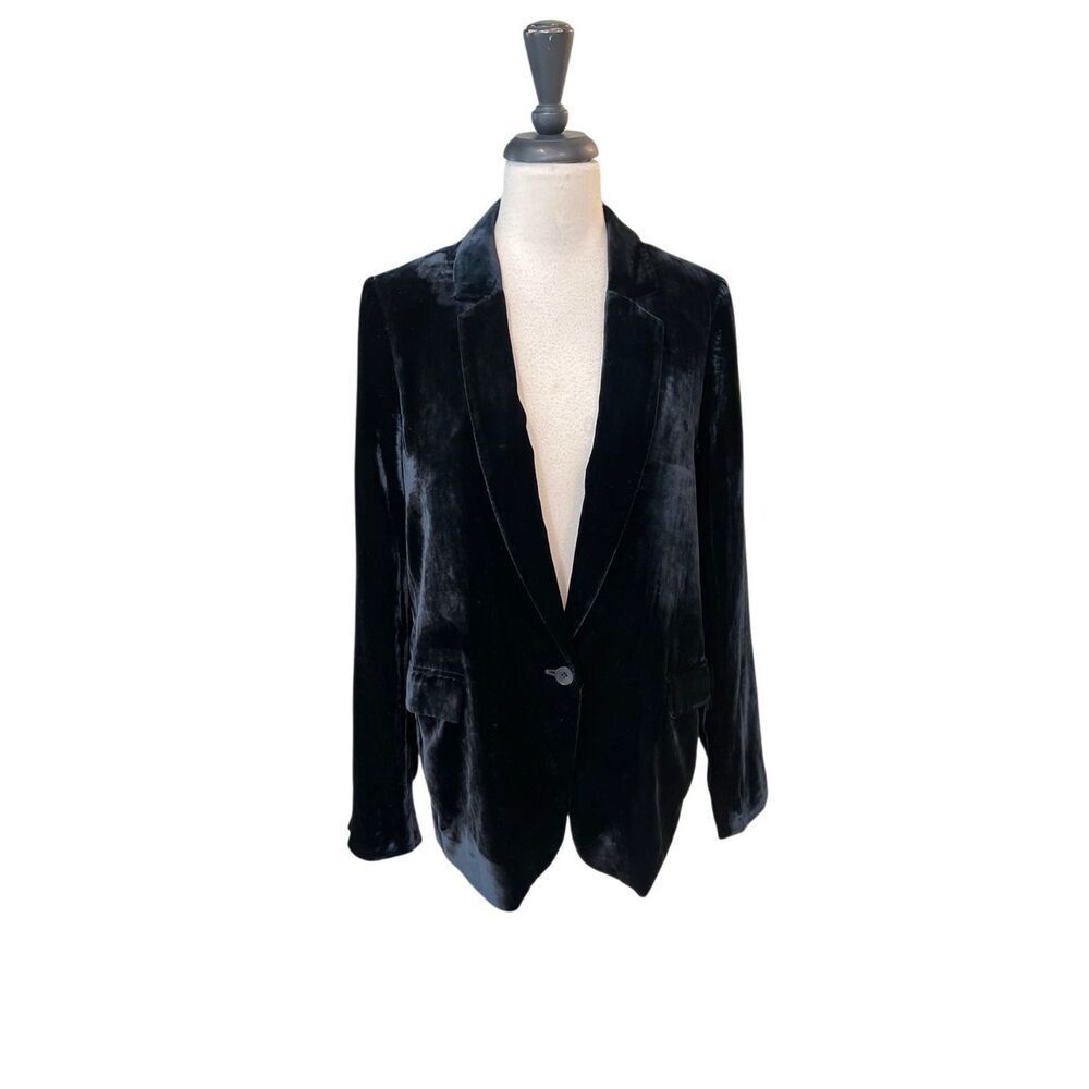 Banana Republic Women's Crushed Velvet Silk Blend Blazer Jacket Black Size 8
